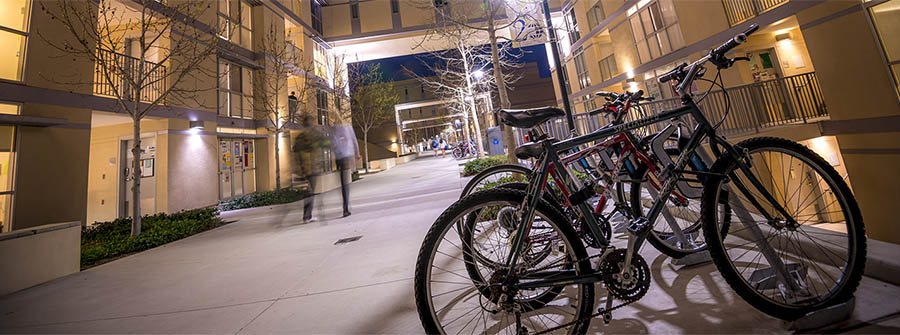 International House campus and apartment buildings at night, UC San Diego