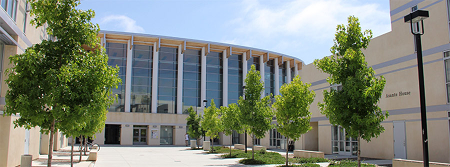 Courtyard of International House and view of office entrance location