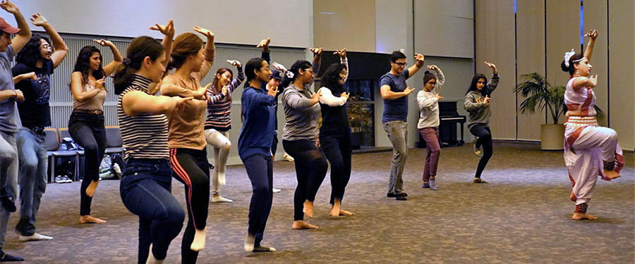 Students learn a dance routine with the I-HeART program, International House, UC San Diego